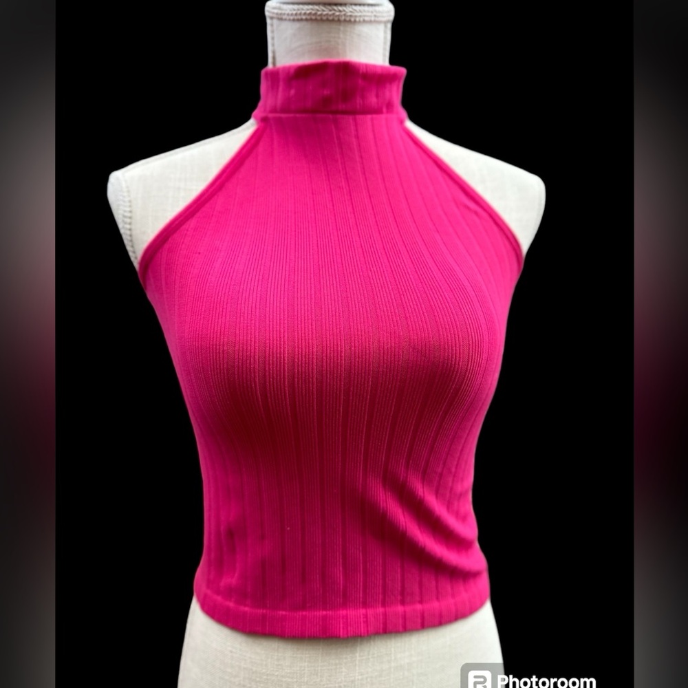 Onestepup sz LG/XL pull on Strech halter sleeveless top bright pink like new
